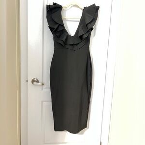 Fashion Nova Black Ruffle Backless Dress